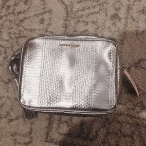silver makeup bag